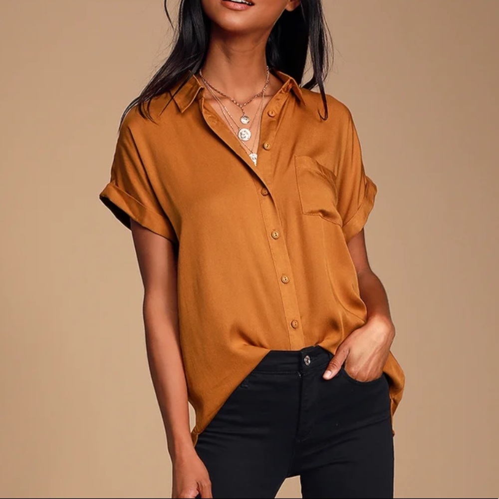 By Together Satin Short Sleeve Button Down